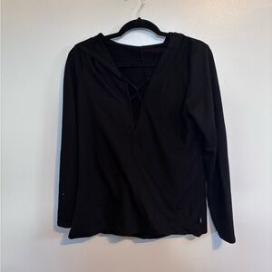 Black long sleeve hoodie with crossed detail in the front size medium